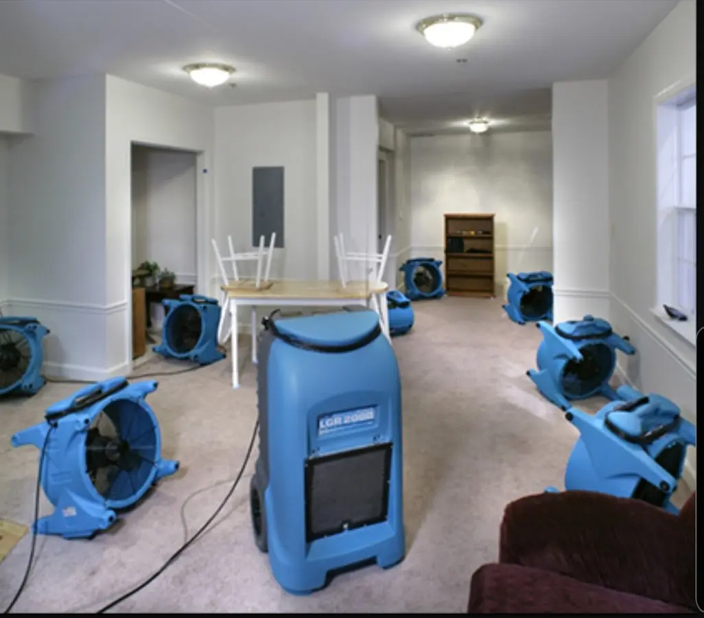 Air movers and dehumidifier setup for Water Damage Restoration in Van Alstyne